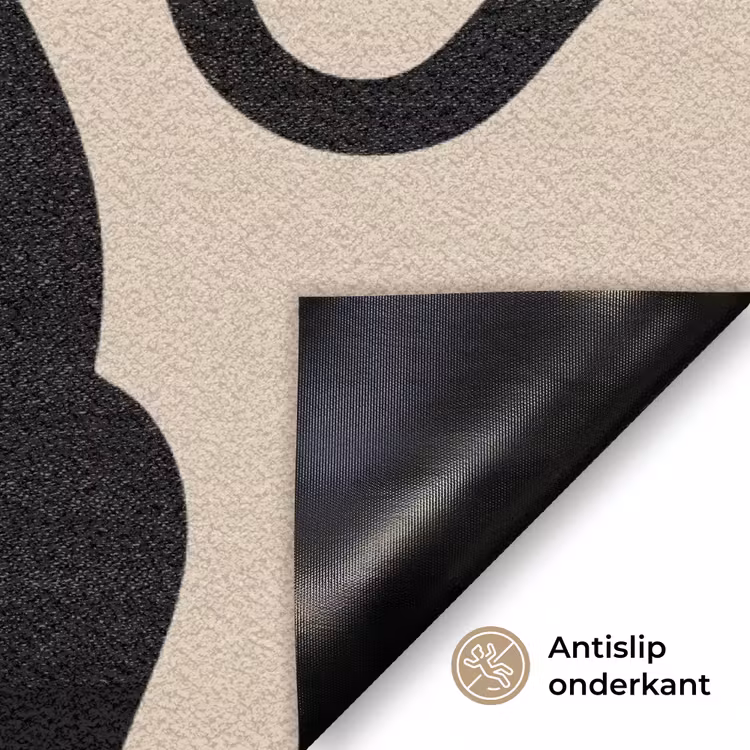 Lijnen - Zwart - Beige - Abstract - Minimalistisch Deurmat klein -antislip_NL