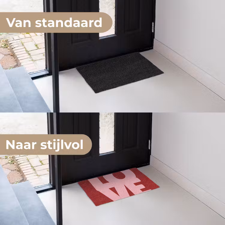 Love - Rood - Blokletters Deurmat klein -voor-na_NL