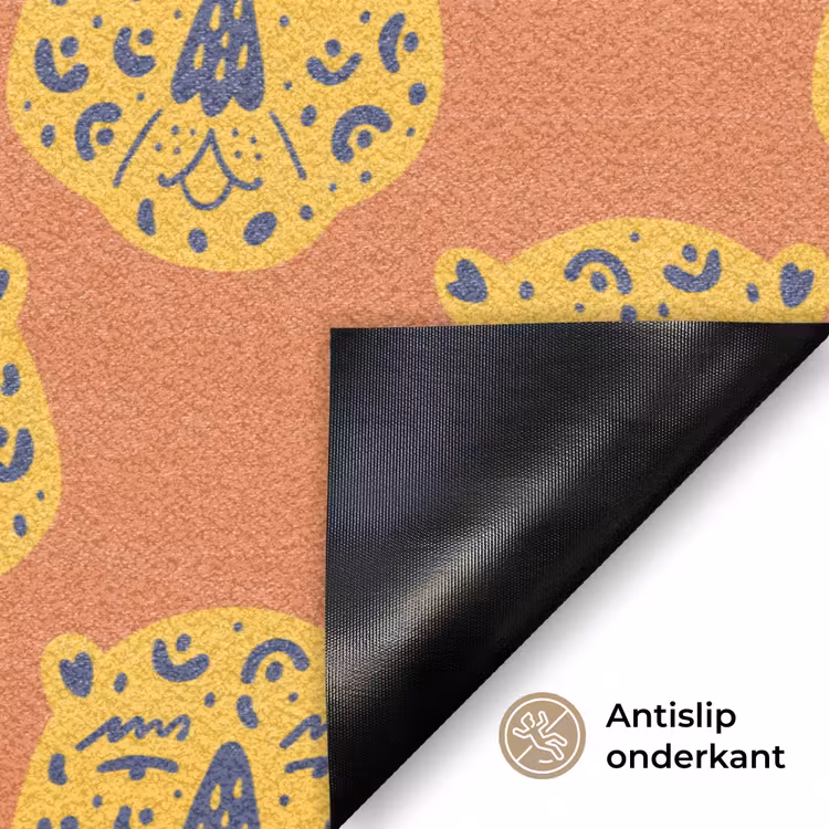 Luipaard - Gezichten - Stippen - Oranje Deurmat klein 898 -antislip_NL