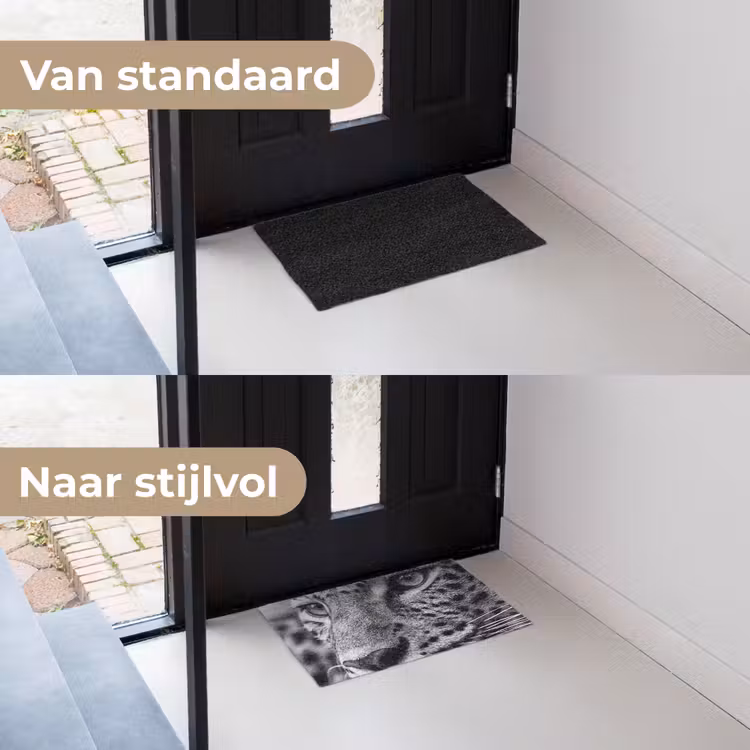 Luipaard - Zwart - Wit - Oog Deurmat klein -voor-na_NL
