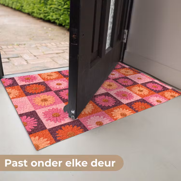 Madeliefjes - Dambord - Retro - Roze - Oranje Deurmat klein 898 -USP_NL