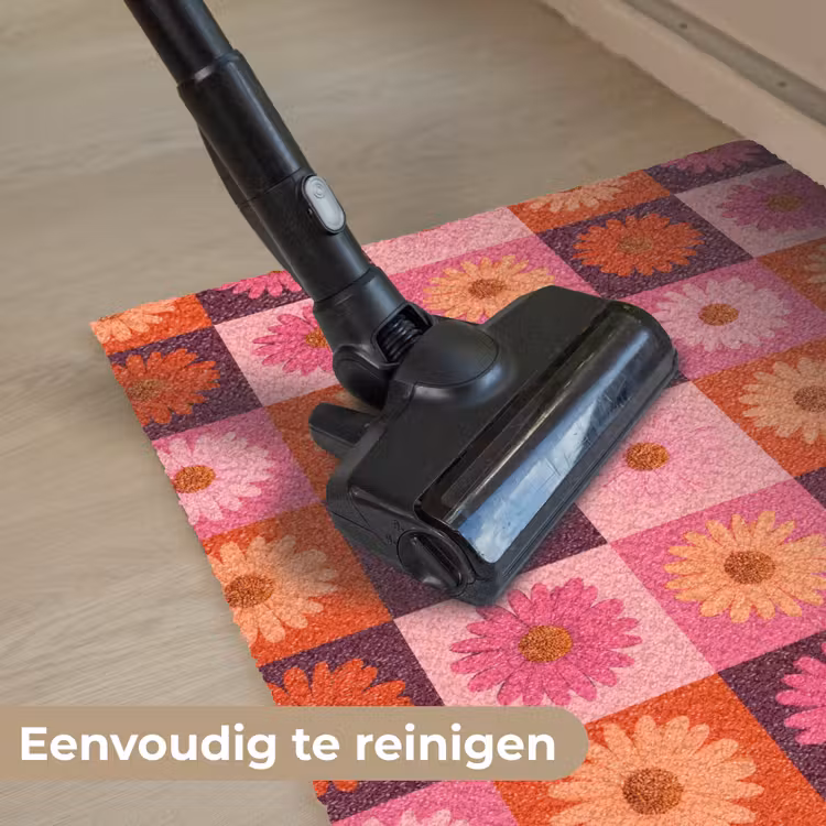 Madeliefjes - Dambord - Retro - Roze - Oranje Deurmat klein 898 -reinigen_NL