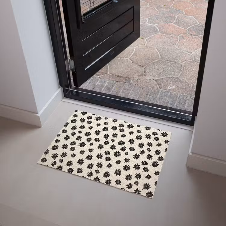Madeliefjes - Grafisch - Zwart - Beige Deurmat klein 898 -sfeer5