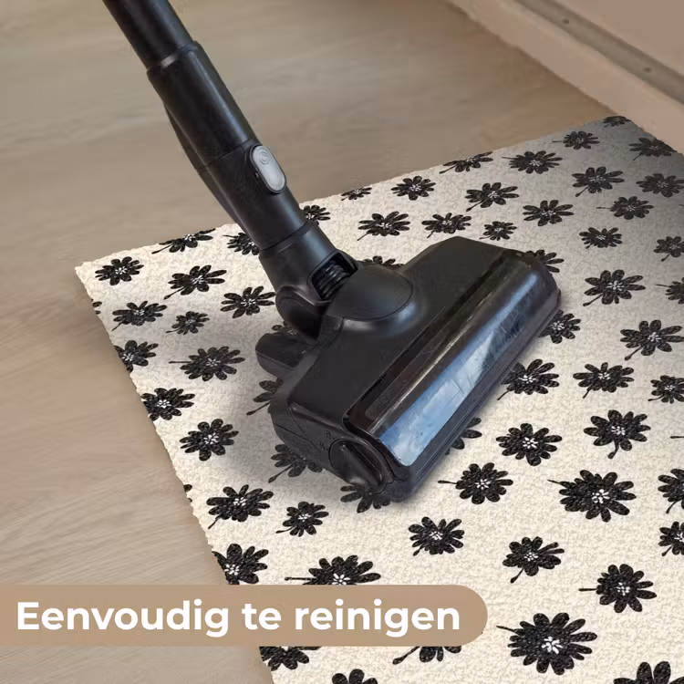Madeliefjes - Grafisch - Zwart - Beige Deurmat klein 898 -reinigen_NL