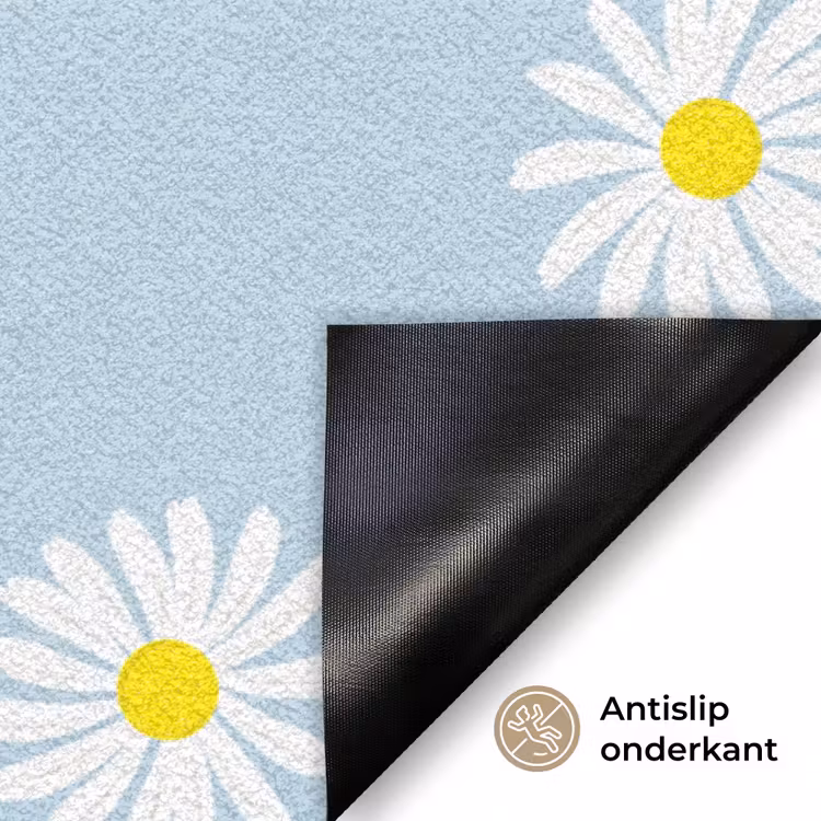 Madeliefjes - Pastel - Wit - Blauw - Bloemen Deurmat klein -antislip_NL