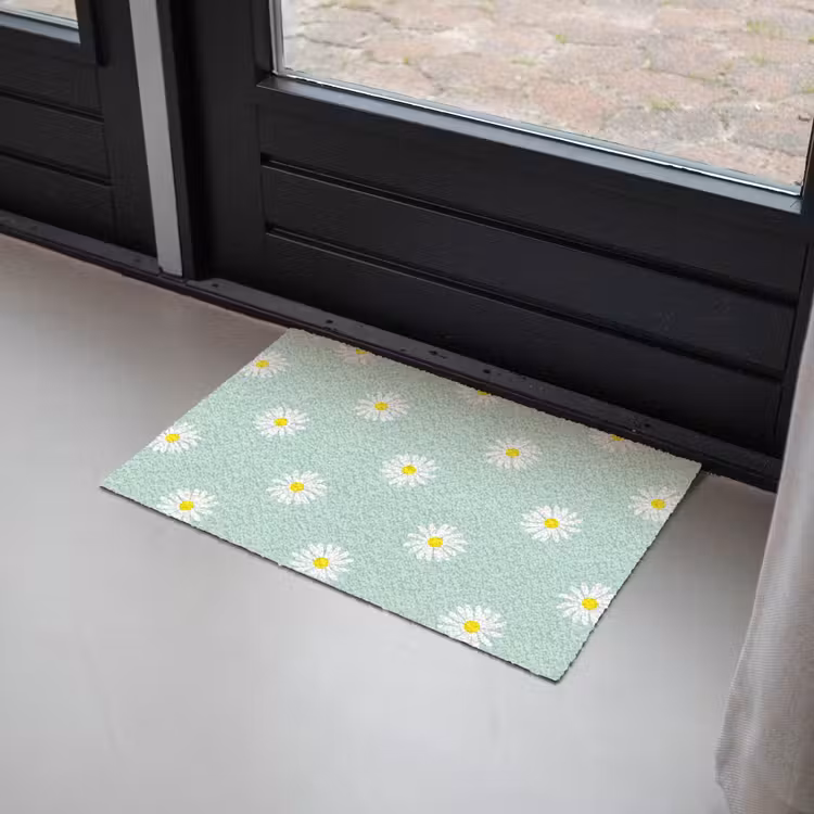 Madeliefjes - Pastel - Wit - Groen - Bloemen patroon Deurmat klein -sfeer2