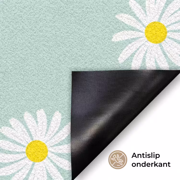 Madeliefjes - Pastel - Wit - Groen - Bloemen patroon Deurmat klein -antislip_NL