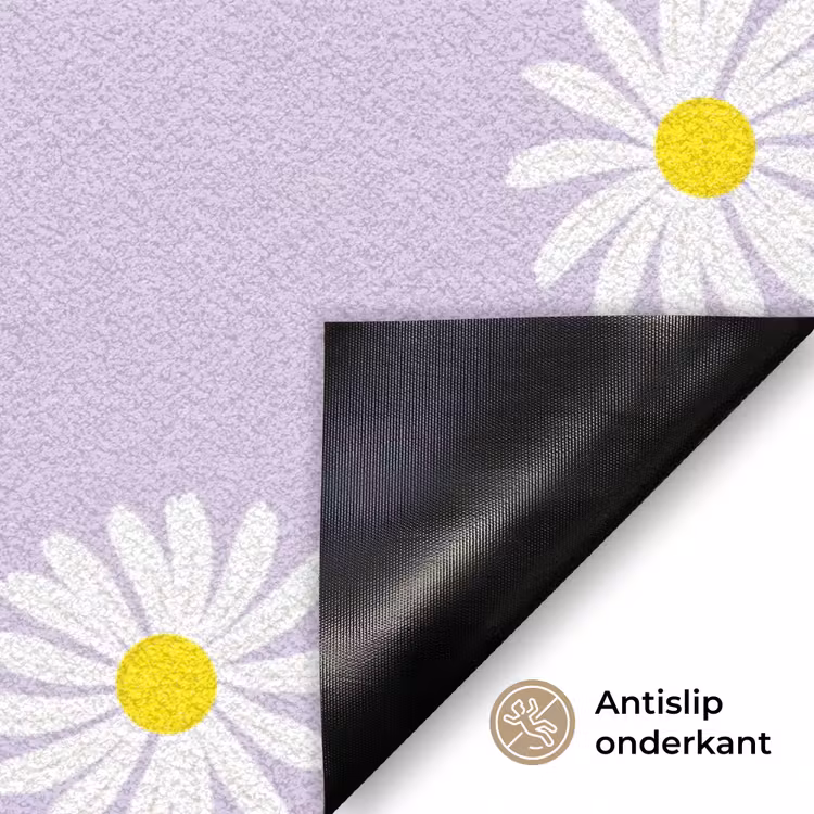 Madeliefjes - Pastel - Wit - Paars - Bloemen Deurmat klein -antislip_NL