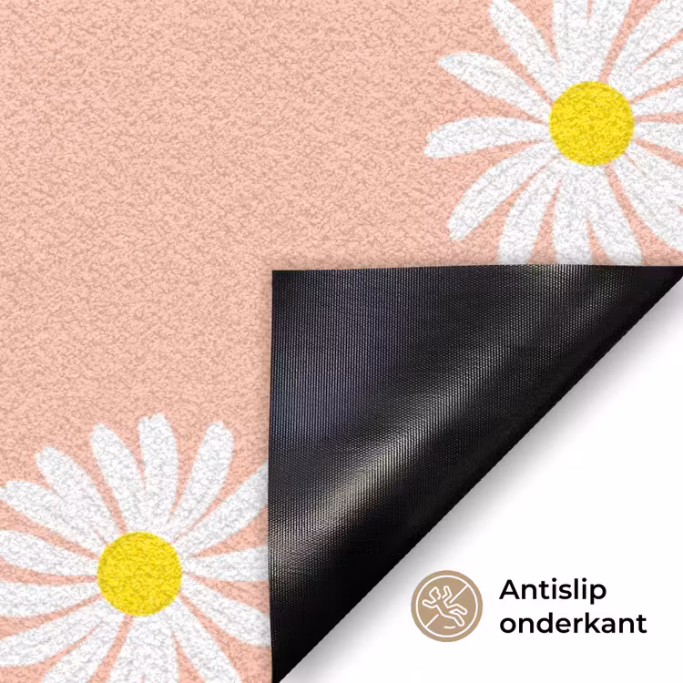 Madeliefjes - Pastel - Wit - Roze - Bloemen print Deurmat klein -antislip_NL