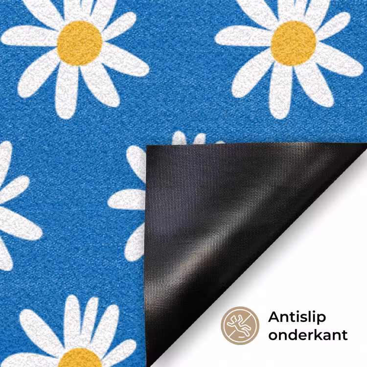 Madeliefjes - Patroon - Blauw - Bloemen Deurmat klein -antislip_NL