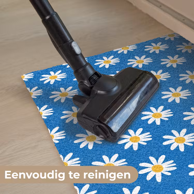 Madeliefjes - Patroon - Blauw - Bloemen Deurmat klein -reinigen_NL
