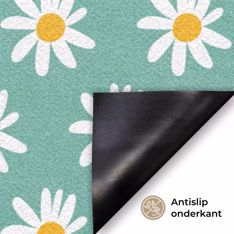 Madeliefjes - Patroon - Groen - Bloemen Deurmat klein -antislip_NL