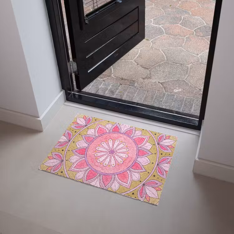 Mandala - Patroon - Kunst - Aquarel - Roze Deurmat klein -sfeer5