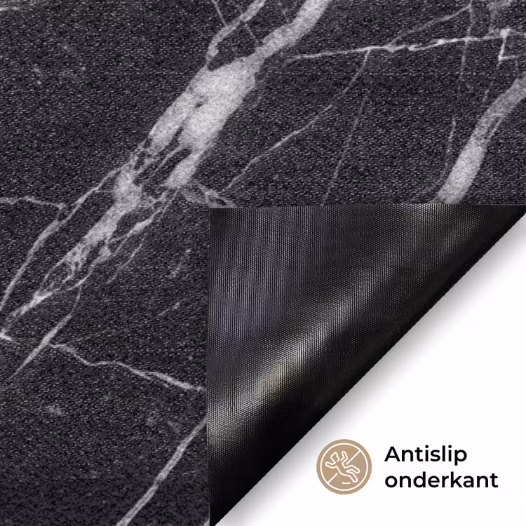 Marmer - Aders - Abstract - Zwart Deurmat klein -antislip_NL