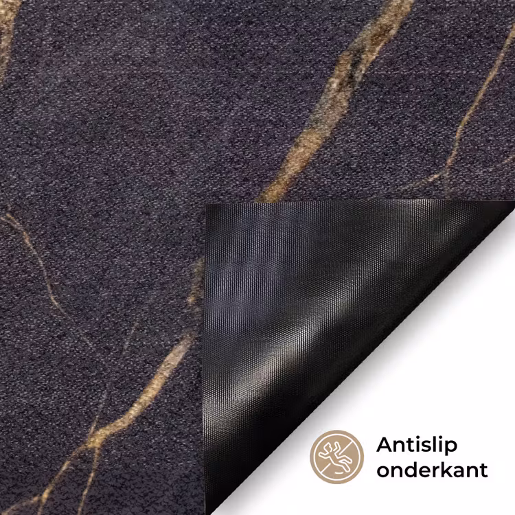 Marmer - Gouden aders - Abstract - Zwart Deurmat klein -antislip_NL