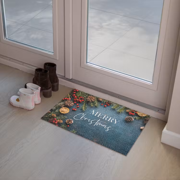 Merry Christmas - Blauw - Kerst - Winter Deurmat klein -sfeer3