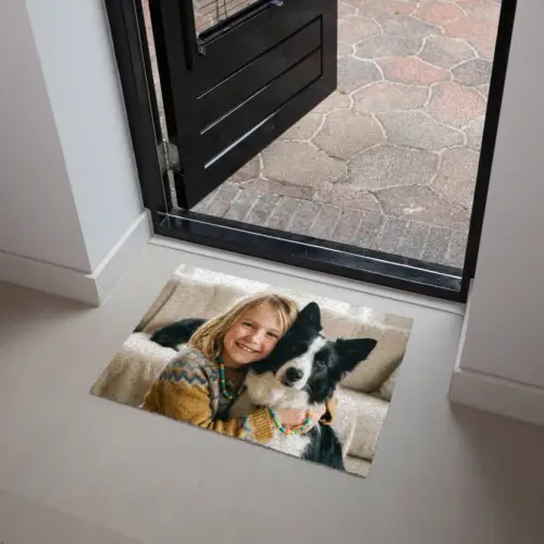 deurmat foto vrouw met hond