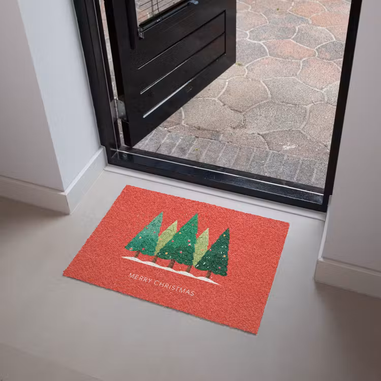 Minimalistisch - Kerstbomen - Rood - Sneeuw Deurmat klein -sfeer5