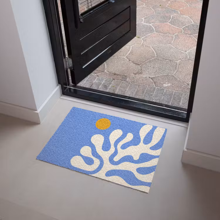 Minimalistisch - Organisch patroon - Blauw Deurmat klein -sfeer5