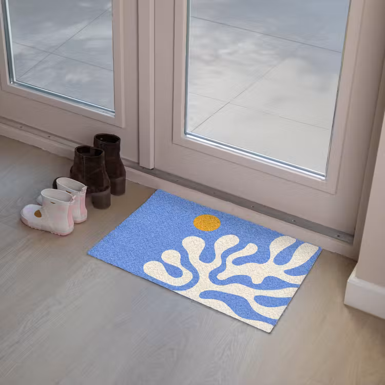 Minimalistisch - Organisch patroon - Blauw Deurmat klein -sfeer3