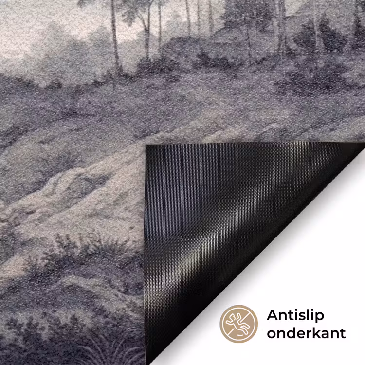 Mistig - Berglandschap - Illustratie Deurmat klein -antislip_NL