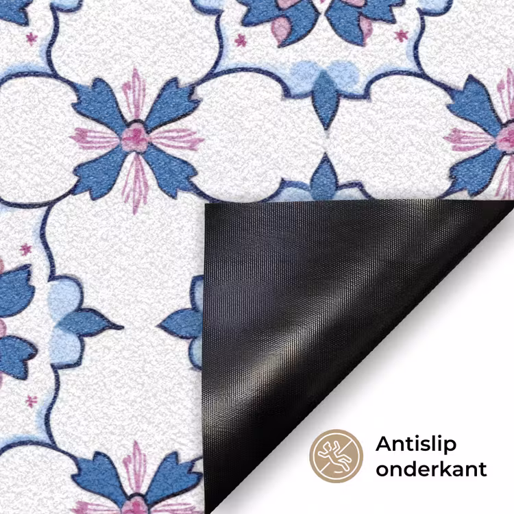 Modern - Patroon - Blauw - Roze Deurmat klein 898 -antislip_NL