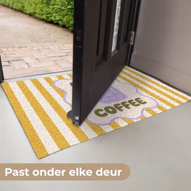 More coffee - Geel - Paars - Strepen - Mok Deurmat klein -USP_NL