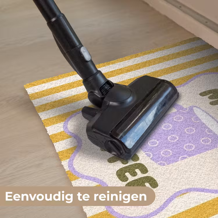 More coffee - Geel - Paars - Strepen - Mok Deurmat klein -reinigen_NL