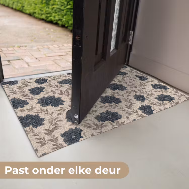 Motief - Bloemen - Zwart - Beige Deurmat klein 898 -USP_NL