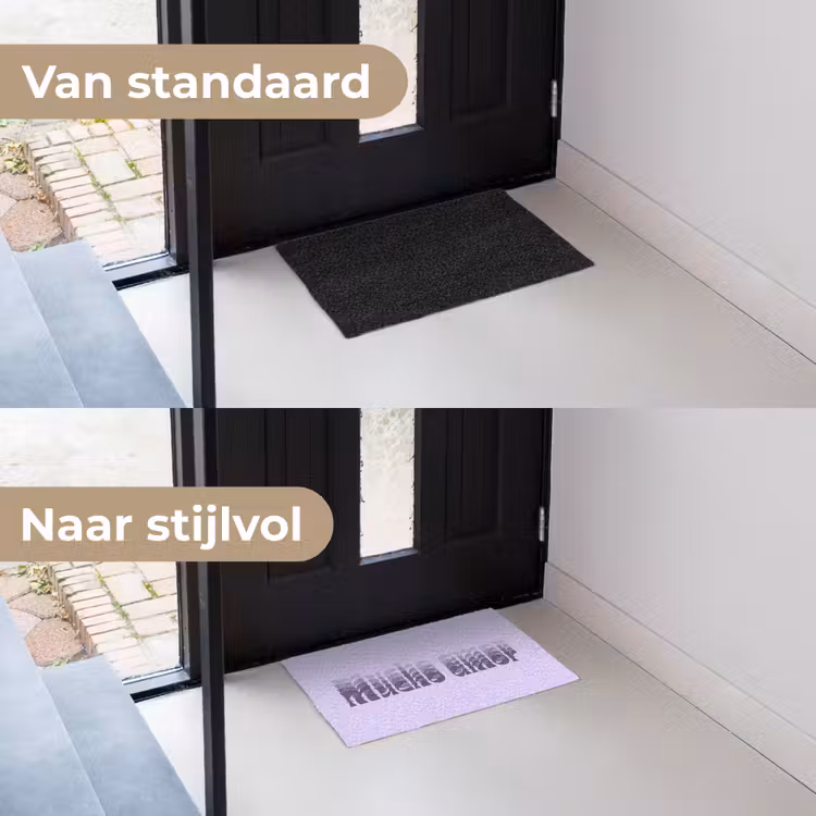 Mucho amor - Paars - Gelaagde letters Deurmat klein -voor-na_NL