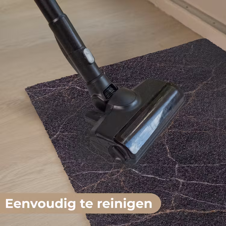 Natuursteen - Marmerpatroon - Abstract - Modern - Zwart - Goud Deurmat klein -reinigen_NL