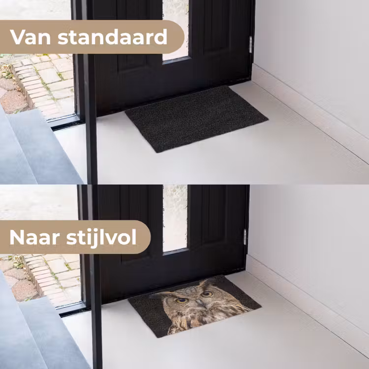 Oehoe - Uil - Portret - Bruin Deurmat klein -voor-na_NL