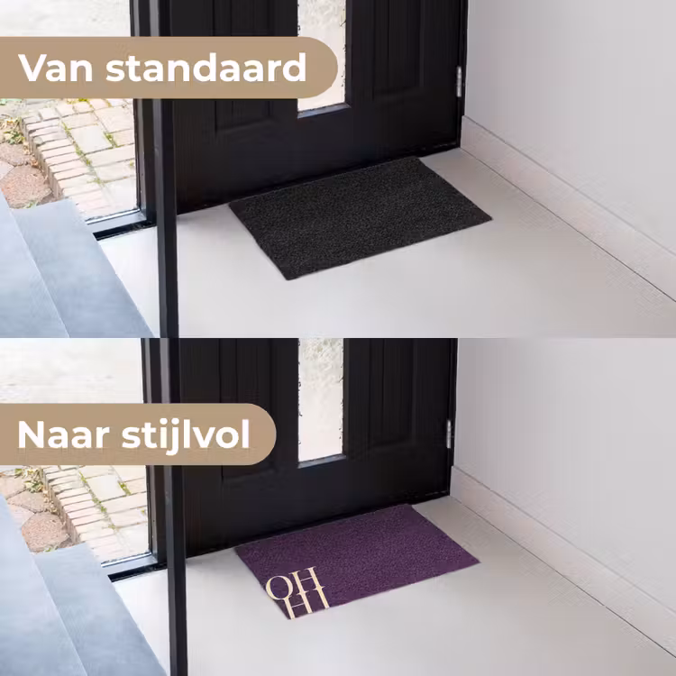 Oh hi - Paars - Cursief Deurmat klein -voor-na_NL