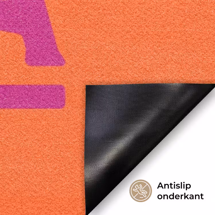 Oh la la - Oranje - Roze - Scheeflettertype Deurmat klein -antislip_NL