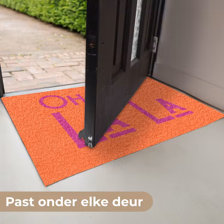 Oh la la - Oranje - Roze - Scheeflettertype Deurmat klein -USP_NL