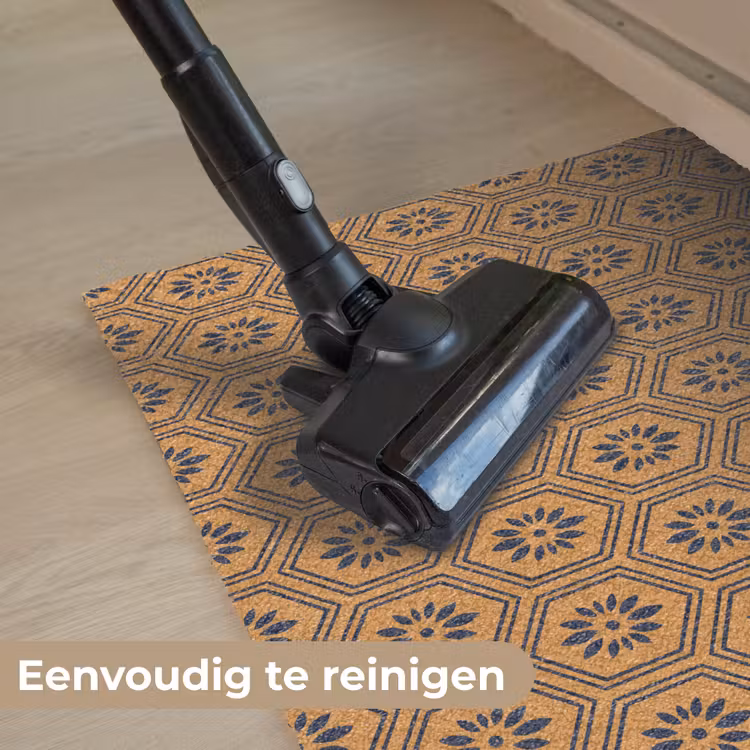 Okergeel - Patroon - Bloem - Donkerblauw Deurmat klein 898 -reinigen_NL