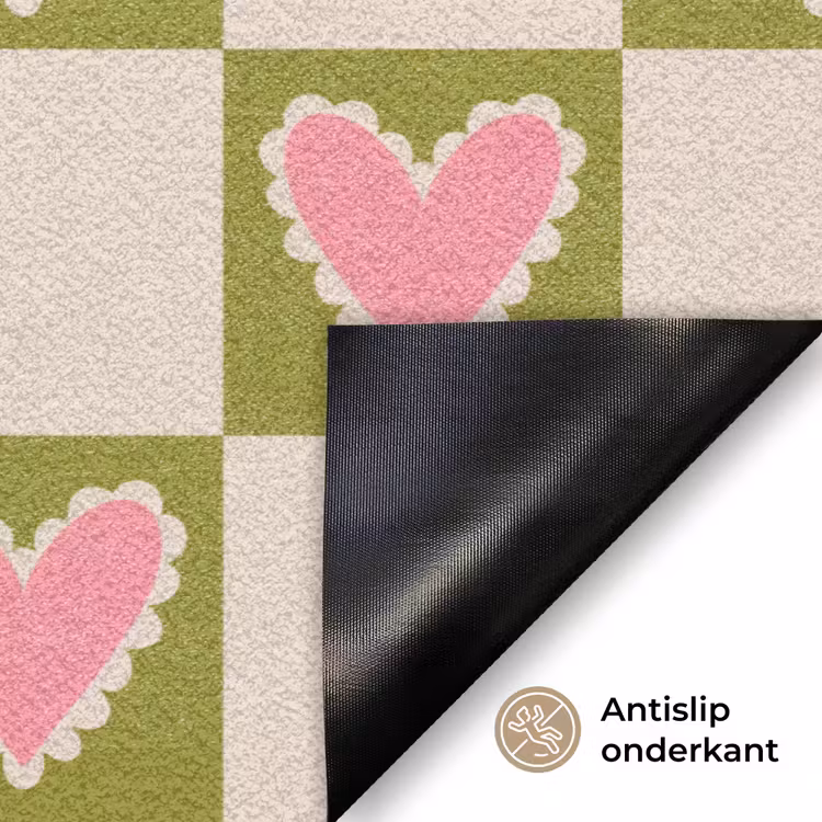 Olijfgroen - Hartjes - Patroon - Retro Deurmat klein 898 -antislip_NL