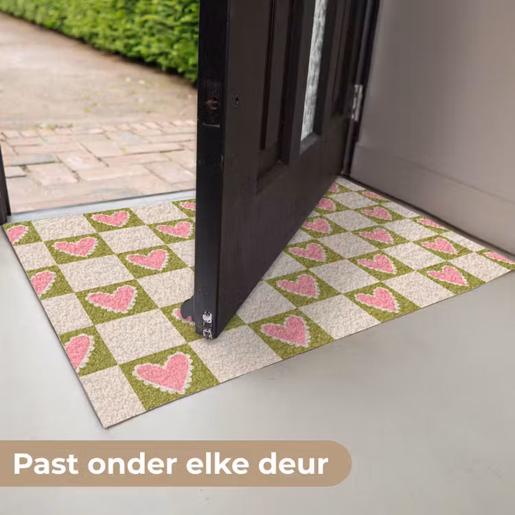 Olijfgroen - Hartjes - Patroon - Retro Deurmat klein 898 -USP_NL