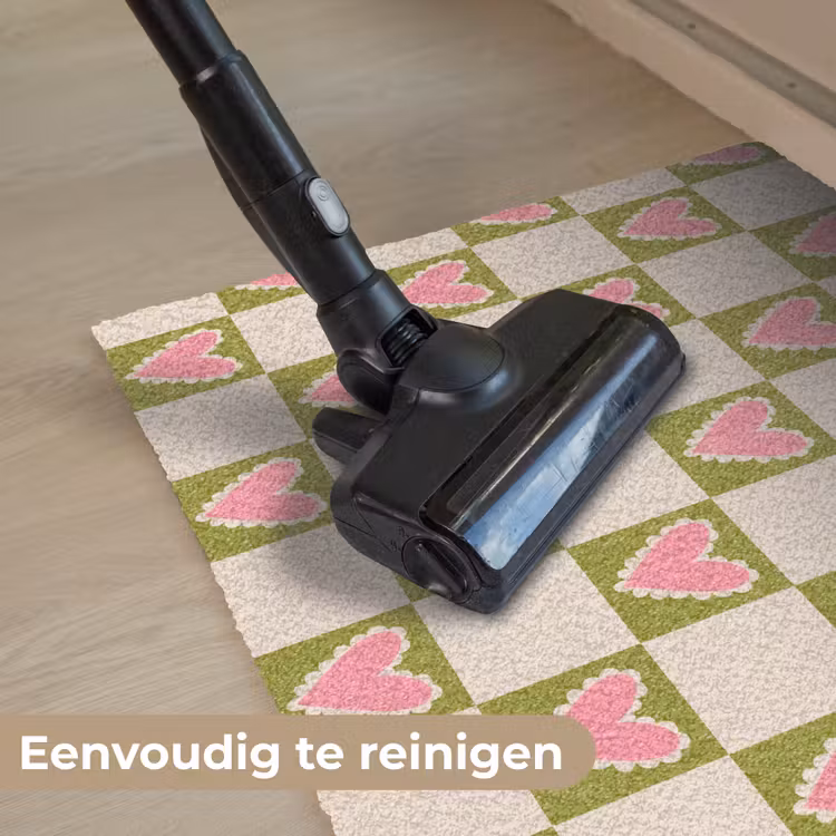 Olijfgroen - Hartjes - Patroon - Retro Deurmat klein 898 -reinigen_NL