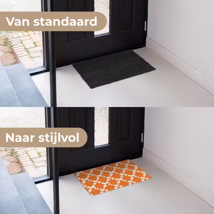 Oranje - Ruitpatroon - Wit Deurmat klein 898 -voor-na_NL