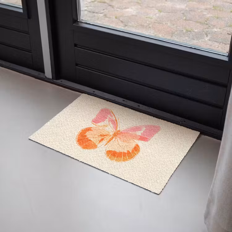 Oranje - Vlinder - Minimalistisch Deurmat klein -sfeer2