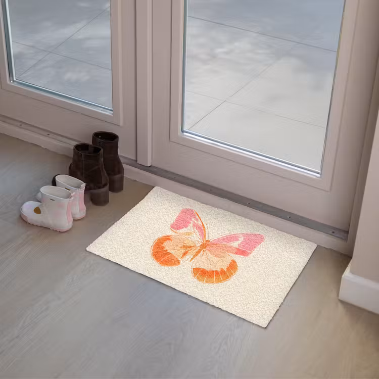 Oranje - Vlinder - Minimalistisch Deurmat klein -sfeer3