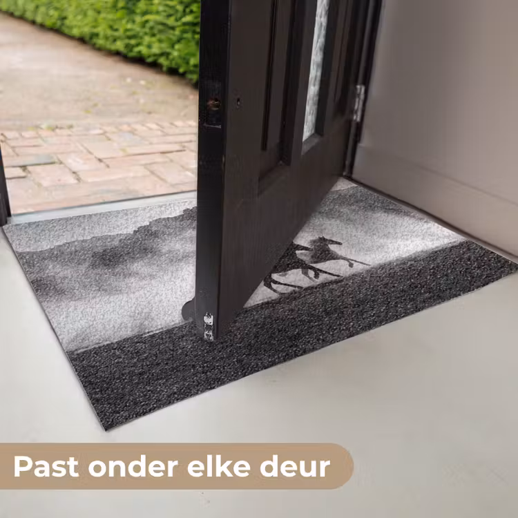 Paard - Ren - Stof - Zwart-wit - Dieren Deurmat klein -USP_NL