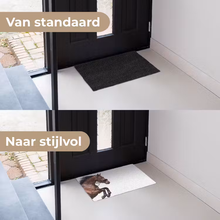 Paard - Springen - Modern Deurmat klein -voor-na_NL