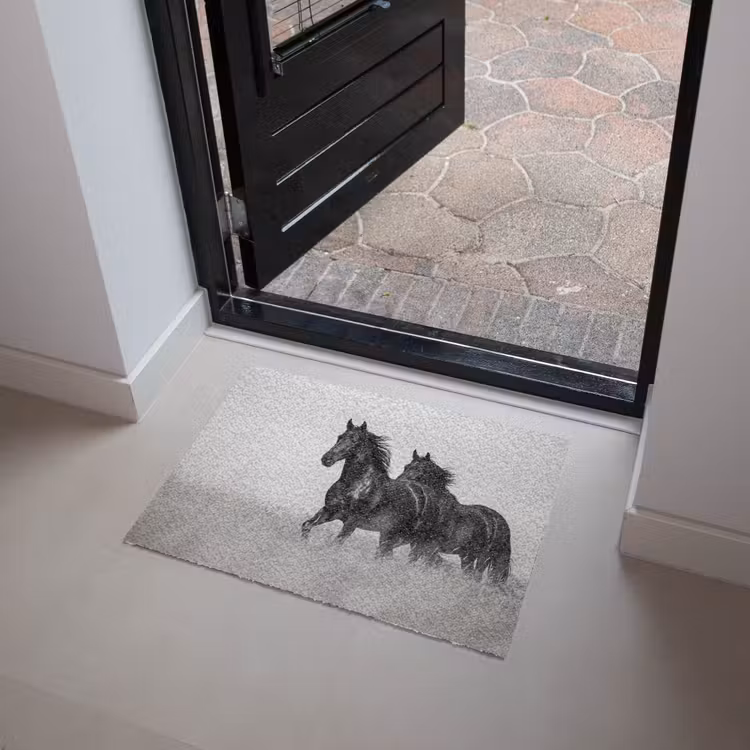Paarden - Gras - Zwart - Wit Deurmat klein -sfeer5