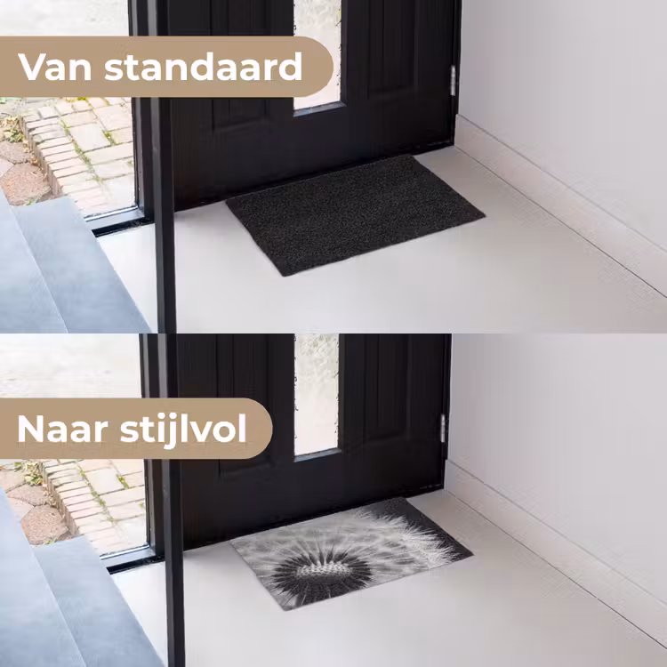 Paardenbloem - Zwart - Wit Deurmat klein -voor-na_NL