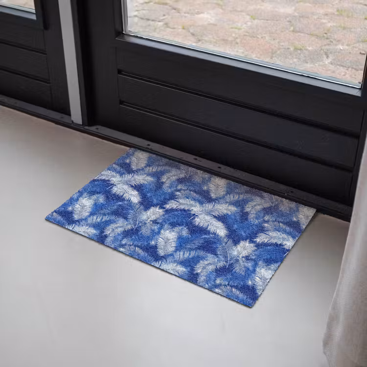 Palmblad - Patroon - Blauw Deurmat klein 898 -sfeer2