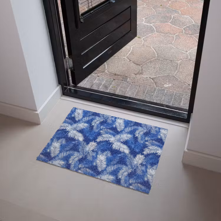 Palmblad - Patroon - Blauw Deurmat klein 898 -sfeer5