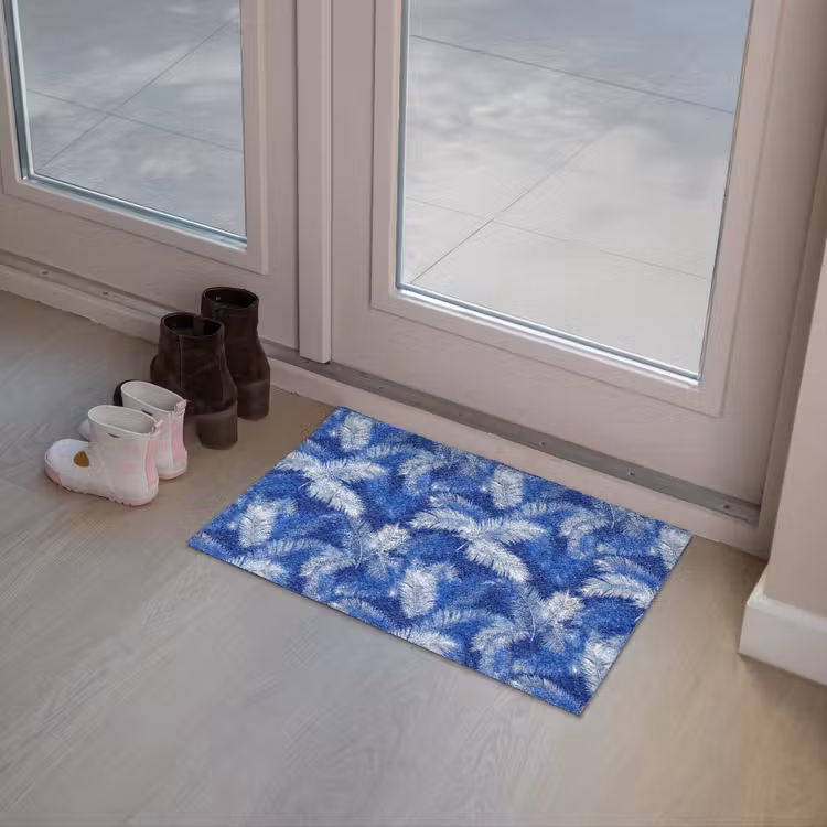 Palmblad - Patroon - Blauw Deurmat klein 898 -sfeer3