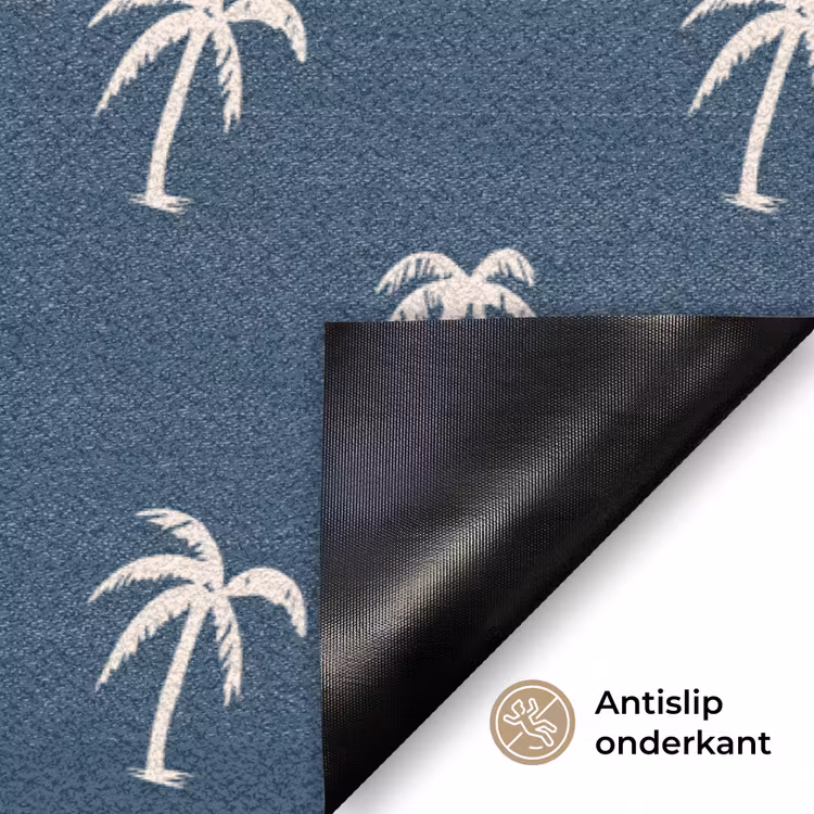 Palmboom patroon - Blauw - Beige - Zomer Deurmat klein -antislip_NL